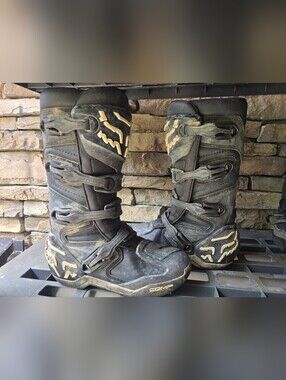 FOX Racing Black Motocross Boots with Tan Accents